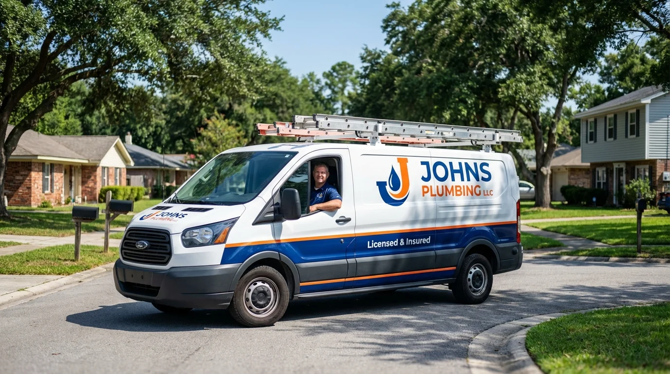 Johns Plumbing LLC service van in Bloomfield, IN